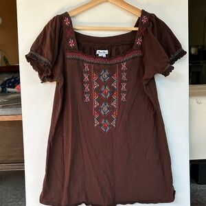 Brown Embroidered Blouse 100% cotton